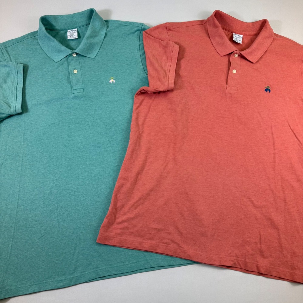 Lot of 2 Brooks Brothers Polo Shirt Mens XL Teal Coral Slim Fit Supima Cotton
